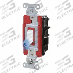HUBBELL Wall Switch: Toggle Switch, Single Pole, Maintained, White, 120/277V AC, 20 A (MPN HBL1221STILW). Key specifications — Illuminated: Yes; Voltage Rating: 120/277V AC.