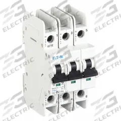 EATON IEC Miniature Circuit Breaker: 5 A Amps, 48/96V DC, 10kA at 277/480V AC, Screw Clamp, D (MPN FAZ-D5/3-NA). Key specifications — DC Voltage Rating: 48/96V DC; Max. AIR Rating: 10kA at 277/480V AC; Terminal Connection: Screw Clamp; Brand: EATON.