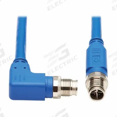 EATON TRIPP LITE Ethernet Cable: 6.6 ft Lg, X Coding, M12 Male Right Angle x M12 Male Straight - M12 Connector to M12 Connector Power over Ethernet (PoE) Cordsets