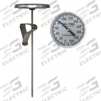TEL-TRU Clip On Thermometer: 50°F to 300°F /10°C to 150°C, +/- 1% Accuracy, 18 in Stem Lg (MPN LT330R-1807). Key specifications — Temperature Units: Celsius; Accuracy: +/- 1%; Brand: TEL-TRU.