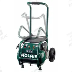 ROLAIR Portable Air Compressor: Oil Lubricated, 5.3 gal, Hot Dog, 2 hp, 6.5 cfm @ 90 psi, 120V AC (MPN VT25BIG). Key specifications — attr48686: Oil Lubricated; attr48685: 120V AC; attr48689: 9.30 cfm; attr48678: 13.8 A; attr48688: Flat-Free Foam Filled Tires; attr48671: ROLAIR; attr124308: Standard (75 dBA or more).