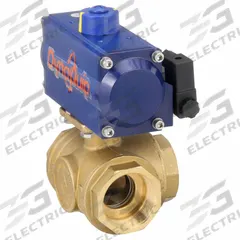 DYNAQUIP CONTROLS Pneumatically Actuated Three-Way Ball Valve: 2 in, Brass, FNPT x FNPT x FNPT (MPN PYHG8AUDA063A). Key specifications — Brand: DYNAQUIP CONTROLS; Pilot Solenoid Voltage: 115V AC.