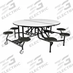 PALMER HAMILTON Cafeteria Table: Gray Glace, Stool Seat, 29 in Overall Ht, 79 in Overall Lg, Circle (MPN 59T122960RD-S8-GBL). Key specifications — Tabletop Structural Material: Industrial Grade High Pressure Laminate with Particleboard Core; Tabletop Surface Material: Laminate.