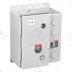 EATON NEMA Magnetic Motor Starter: Non-Reversing, 3 Poles, NEMA Size 0, 18 A, 208V AC Coil (MPN ECN0502EAA-R63/BL30). Key specifications — attr211388: EATON; attr951451: 1NO/1NC; attr951453: 208V AC; attr951489: Three; attr984425: 1NO/1NC; attr984429: Pilot Light; attr997361: None (Not Applicable to Electronic Overloads).