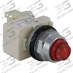 SCHNEIDER ELECTRIC Pilot Light: 30 mm Panel Mounting Size, Red, LED, 9001K Series (MPN 9001KT38LRR31). Key specifications — Series: 9001K; Brand: SCHNEIDER; Includes Push-To-Test: Push-To-Test Included.