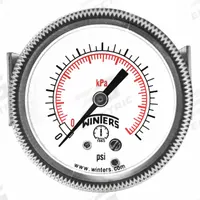 WINTERS Panel-Mount Pressure Gauge: U-Clamp, 0 psi to 400 psi, 2 1/2 in Dial, 1/4 in NPT Male, IP52 (MPN P9U901453UC). Key specifications — Accuracy: ±2-1-2%; Brand: WINTERS; Vibration Resistance Properties: Dry Case Vibration-Dampened; Gauge Wetted Parts: Brass / Bronze.