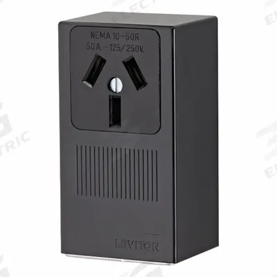 LEVITON Receptacle: Single, 10-50, Black, 125/250V AC, 50 A, 3 Pole / 3 Wire (MPN 5050-P00) - General Purpose Receptacles