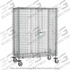 METRO Security Cart: 900 lb, 36 in L x 30 in W Self, 41 in L x 34 in W x 69 in H Overall Dim, Silver (MPN SEC63EC). Key specifications — Shelf Type: Adjustable; Caster Brake Type: Side Pedal Brake; Brand: METRO; Caster/Wheel Configuration: (2) Swivel with Brake; Shelves Included: None.
