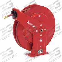 Spring Return Hose Reel: 50 ft (1/2 in I.D.), 3/8 in MNPT, 300 psi Max Op Pressure, Red, NPT x NPT (MPN 7850 OLP). Key specifications — Reel Color: Red; Hose Capacity: 50 ft (1/2 in I.D.); Overall Dimensions: 19-3/4 in L x 7 in W x 20-1/4 in H; Swivel Material: Nickel Plated Steel; Hose End Configuration: 3/8 in MNPT; Brand: REELCRAFT.