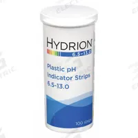 HYDRION pH Test Strips: 6.5 pH to 13 pH, 0.5 pH Resolution, 2 3/4 in Overall Lg, 1/4 in Overall Wd (MPN 9600). Key specifications — pH Resolution: 0.5 pH; Brand: HYDRION.