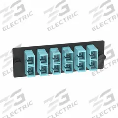 PANDUIT Fiber Optic Adapter Panel: Multi-Mode, OM4, 6 Fiber Ports, SC, PC, Duplex, Aqua, Opticom (MPN FAP6WAQDSCZ). Key specifications — Brand: PANDUIT; Connector Type: SC; Port Configuration: Duplex; Color: Aqua; Contact Type Finish: PC.