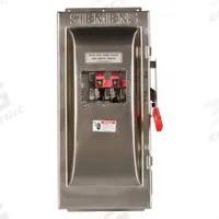 SIEMENS Safety Switch: Fusible, 100 A, Three Phase, 600V AC, 304 Stainless Steel, Indoor/Outdoor (MPN HF363SW). Key specifications — Brand: SIEMENS.