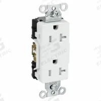HUBBELL Receptacle: Decorator Duplex, 5-20, White, 125V AC, 20 A, 2 Pole / 3 Wire (MPN DR20WHITR)