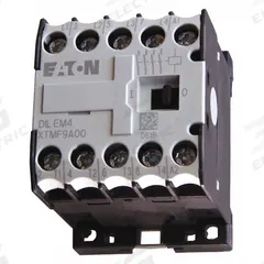 EATON Miniature IEC Magnetic Contactor: Non-Reversing, 4 Poles, 4NO Contacts, 9 A, 24V AC Coil (MPN XTMF9A00T). Key specifications — attr945107: EATON; attr972381: Yes.