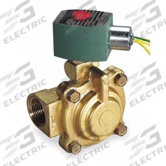 REDHAT Solenoid Valve: 2-Way, Normally Closed, 1 1/2 in Pipe Size, 110V AC/120V AC, Brass Body (MPN 8220G011). Key specifications — Coil Enclosure: Watertight; Pipe Size: 1-1/2 in; Voltage: 110V AC; Brand: REDHAT.