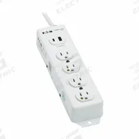 TRIPP LITE Outlet Strip: 4 Outlets, 15 ft Cord Lg, 5 A Current, UL 1363A, White, 5-15P, 2 1/2 in Wd (MPN PS-415-HGUSB). Key specifications — Brand: TRIPP LITE; Mounting Style: Keyhole.