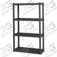 STERILITE Shelf Unit: 35 in x 15 in, 57 in Overall Ht, 4 Shelves, 50 lb Load Capacity per Shelf (MPN 01643V01). Key specifications — Resistance Properties: Corrosion-Resistant; Frame Material: Polypropylene; Shelving Material: Polypropylene; Brand: STERILITE.