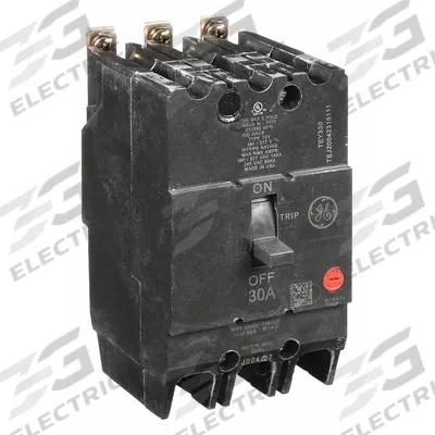 GE Molded Case Circuit Breaker: 30 A Amps, 14kA at 277/480V AC, Fixed, Lug - TEY-Frame GE Molded Case Circuit Breakers