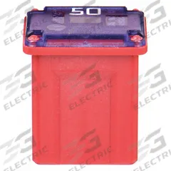 BUSSMANN Automotive Fuse: FMX Series, Red, Female, Cartridge, Time-Delay, 50 A, 32 V DC, FMX | JCAS (MPN FMX-50LP). Key specifications — Series: FMX; Brand: BUSSMANN; Equivalent Fuse Series: FMX & JCAS.