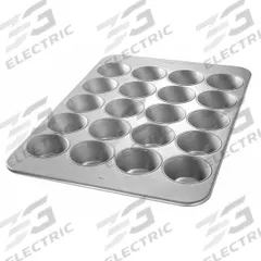 CHICAGO METALLIC Pecan Roll Pan: Aluminized Steel, 20 Slots, 17 7/8 in Overall Wd, 26 ga Gauge (MPN 44705). Key specifications — Pan Style: Muffin Pan; Brand: CHICAGO METALLIC; Color: Silver; Material: Aluminized Steel; NSF Certified: No; Number of Slots: 20.