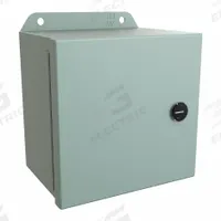HAMMOND Electrical Enclosure: Steel, 6 in x 6 in x 4 in, NEMA 12/13/3R/4, w/Panel, Solid Cover (MPN EJ664). Key specifications — Closure Method: Latches; Brand: HAMMOND; Knockouts: Not Included.