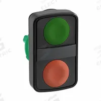 SCHNEIDER ELECTRIC Multihead Operator: Non-Illuminated, 2 Button, Flush Profile, 22 mm Mounting Size (MPN ZB5AA7340). Key specifications — attr211308: SCHNEIDER; attr1026606: Momentary/Momentary; attr1026612: (2) Green; attr1026638: XB5; attr1063632: Non-Metallic.