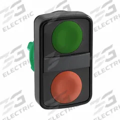 SCHNEIDER ELECTRIC Multihead Operator: Non-Illuminated, 2 Button, Flush Profile, 22 mm Mounting Size (MPN ZB5AA7340). Key specifications — attr211308: SCHNEIDER; attr1026606: Momentary/Momentary; attr1026612: (2) Green; attr1026638: XB5; attr1063632: Non-Metallic.