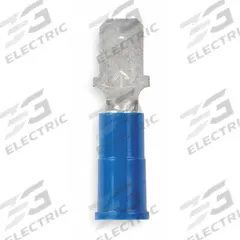 3M Wire Disconnect: Male Tab, Blue, Vinyl, Partial Coverage, 16 AWG – 14 AWG Wire Size (MPN MVU14-187DMX). Key specifications — attr1307035: 3M; attr1307036: MVU14-187DMX.