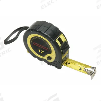 SKILCRAFT Tape Measure: Nonmagnetic Single Hook Tip, 12 ft, Plastic with Rubberized Grip - Standard (Inch) Tape Measures