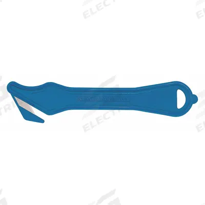 KLEVER Safety Cutter: 7 in Overall Lg, Contoured Handle, Textured, Steel, Blue - Disposable Single-Hook Safety Cutters