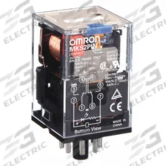 OMRON General Purpose Relay: Socket Mounted, 10 A Current Rating, 24V DC, DPDT, 8 Pins/Terminals (MPN MKS2PINDC24). Key specifications — Brand: OMRON; Base Type: Octal; Mounting Style: Plug-In; Pin Shape: Round; Electrical Connection: Plug-In; Manufacturer Part Number: MKS2PINDC24; Operating Current: 10 A at 250V AC (Resistive Load); Series: MK-S Series.