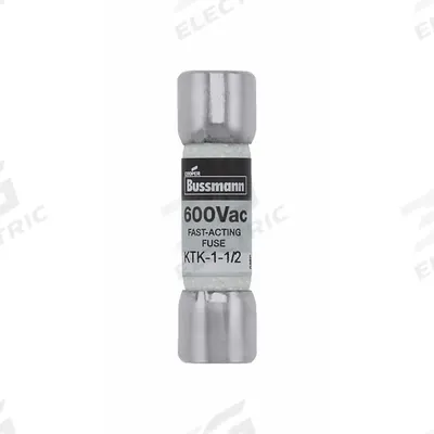 BUSSMANN Fuse: KTK Series, Midget, Fast-Acting, 1.5 A, 600 V AC, 13/32 in x 1 1/2 in - Fast-Acting Cylindrical Fuses