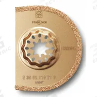 FEIN Oscillating Scraper Blade: 3 in Blade Wd, 3 in Blade Lg, Carbide Grit, Starlock Connection (MPN 63502118210). Key specifications — attr1097676: FEIN; attr1097658: Carbide Grit; attr1097655: Rounded.