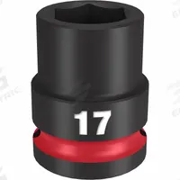 MILWAUKEE Standard Impact Socket: 1/2 in Drive Size, Metric, 17 mm Socket Size, 6-Point, Std (MPN 49-66-6249). Key specifications — attr1215501: MILWAUKEE; attr1215515: Black Phosphate; attr1215518: 17 mm.