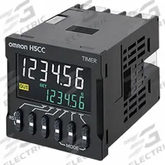 OMRON Digital Timer: DIN-Rail/Surface Mounted, 100 to 240V AC/12 to 48V DC/24V AC, 5 A (MPN H5CC-L8D). Key specifications — Contact Rating (AC): 5A @ 250VAC; Contact Rating (DC): 5A @ 30 VDC; Delay Function: b: Flicker I; Mounting Style: Surface; Input Voltage: 12-48VDC/24VAC; Coil Voltage: 12 to 48V DC; Brand: OMRON.