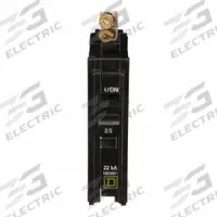 SQUARE D Miniature Circuit Breaker: 25 A, 120/240V AC, Single Phase, 22kA at 120/240V AC, 1 Poles (MPN QOB125VH). Key specifications — Phase: Single; Amps: 25 A; AC Voltage Rating: 120/240V AC; Max. AIR Rating: 22kA at 120/240V AC; For Use With: Square D NQOD Panelboards; Brand: SQUARE D.