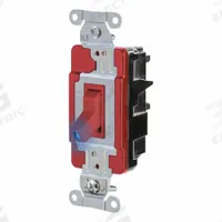 HUBBELL Wall Switch: Toggle Switch, Single Pole, Maintained, Red, 120/277V AC, 20 A (MPN HBL1221STILR). Key specifications — Illuminated: Yes; Voltage Rating: 120/277V AC.