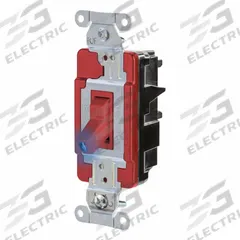 HUBBELL Wall Switch: Toggle Switch, Single Pole, Maintained, Red, 120/277V AC, 20 A (MPN HBL1221STILR). Key specifications — Illuminated: Yes; Voltage Rating: 120/277V AC.