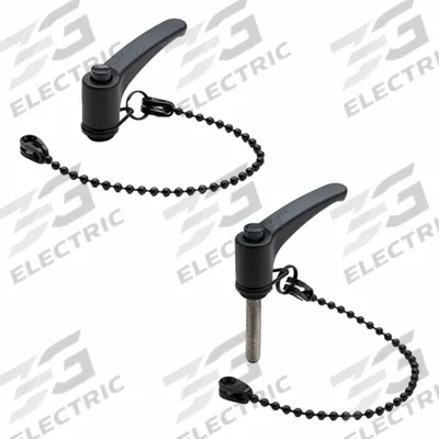 ELESA Adjustable Handle: Threaded Hole, 200 mm Nominal Tether Lg, Dark Gray, Plastic - Tethered Teardrop-Style Adjustable Handles with Threaded Hole