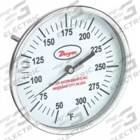DWYER Glow-in-the-Dark Dial Thermometer: 50°F to 300°F, +/- 1% Accuracy, 5 in Dial Dia, Male (MPN GBTA52561). Key specifications — attr1275048: +/- 1%; attr1275052: DWYER.