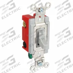 HUBBELL Wall Switch: Toggle Switch, 4-Way, Maintained, Gray, 120/277V AC, 20 A (MPN HBL1224GY). Key specifications — Illuminated: No; Voltage Rating: 120/277V AC.