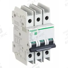 SCHNEIDER ELECTRIC IEC Miniature Circuit Breaker: 63 A Amps, 14kA at 120/240V AC, Screw Clamp, C (MPN M9F42363). Key specifications — DC Voltage Rating: Not Rated; Max. AIR Rating: 14kA at 120/240V AC; Terminal Connection: Screw Clamp; Brand: SCHNEIDER.