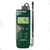 EXTECH Anemometer: 1 fpm Air Velocity Resolution, CFM, Hot Wire, Air Velocity/Temp, Under 100 fpm (MPN 407119). Key specifications — Data Logging: Yes; Manufacturer Part Number: 407119; Brand: EXTECH; Temperature Accuracy: +/-1.5°F; Digital Display Screen Type: LCD; Display Type: Digital; Includes: Telescoping Probe; Power Source: Battery.