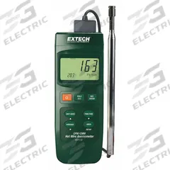 EXTECH Anemometer: 1 fpm Air Velocity Resolution, CFM, Hot Wire, Air Velocity/Temp, Under 100 fpm (MPN 407119). Key specifications — Data Logging: Yes; Manufacturer Part Number: 407119; Brand: EXTECH; Temperature Accuracy: +/-1.5°F; Digital Display Screen Type: LCD; Display Type: Digital; Includes: Telescoping Probe; Power Source: Battery.