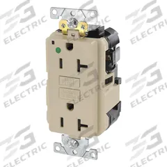 LEVITON Modular Receptacle: Hospital Grade Fed. Spec., Decorator Duplex, 5-20R, Ivory, GFCI, 125V AC (MPN MGFN2-HGI)