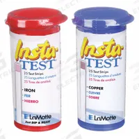 INSTA-TEST Test Strips: 0 to 3 ppm Copper/0 to 5 ppm Iron, Copper/Iron, 25 Tests, Strip (MPN 2994). Key specifications — attr1383002: 0 to 5 ppm Iron; attr1371711: INSTA-TEST; attr1371709: Iron.