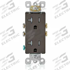 LEVITON Receptacle: Decorator Duplex, 5-20, Brown, 125V AC, 20 A, 2 Pole / 3 Wire (MPN T5825)