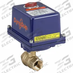 DYNAQUIP CONTROLS Electrically Actuated Two-Way Ball Valve: 3/4 in, Brass, 120V AC, FNPT x FNPT (MPN 189024B.1). Key specifications — Included Mounting: ISO 5211 Actuator Mounting Pad; Brand: DYNAQUIP CONTROLS; Stem Material: Nickel-Plated Brass; Actuator Features: Manual Override.