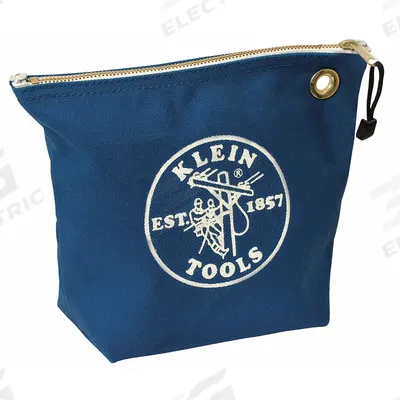 KLEIN TOOLS Tool Bag: 10 in W x 3 1/2 in D x 8 in H, Blue, Canvas, 0 Inside Pockets - Canvas Flat Zippered Tool Bags