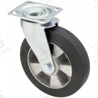 APPROVED VENDOR Plate Caster: Swivel, No Brake, Rubber, 8 in Wheel Dia, 2 in Wheel Wd, Slot - Medium-Duty Plate Casters